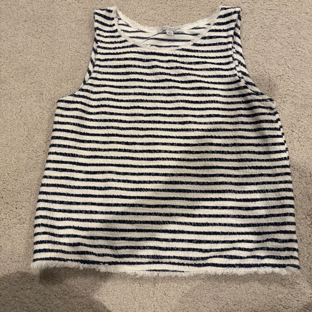 EUC Green Envelope Los Angeles Striped tank top Blouse Cotton Tweed Career-Small